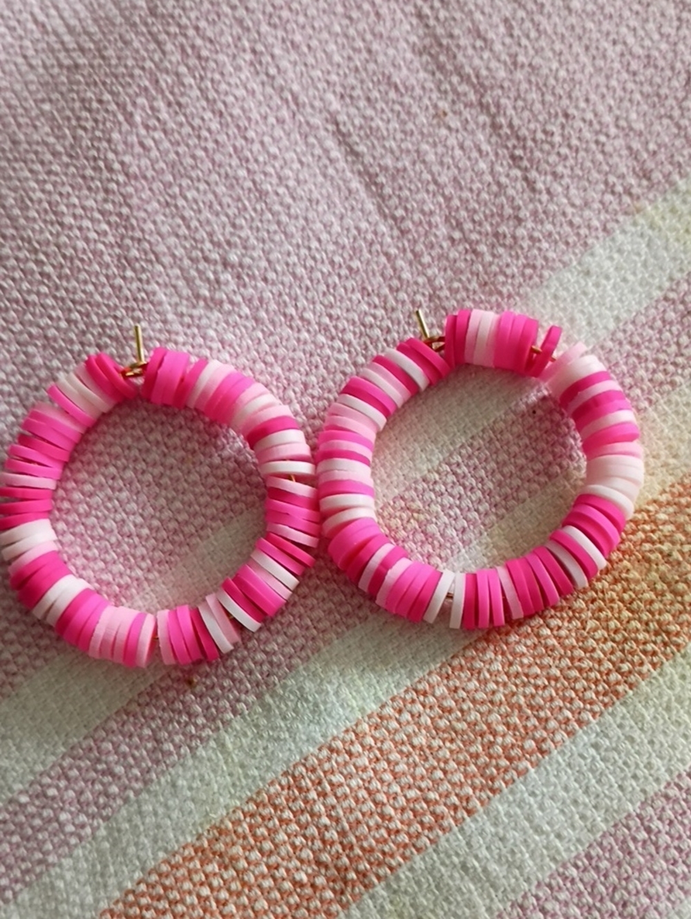 Fuchsia & Light Pink Disc Hoop Earrings - Unbranded